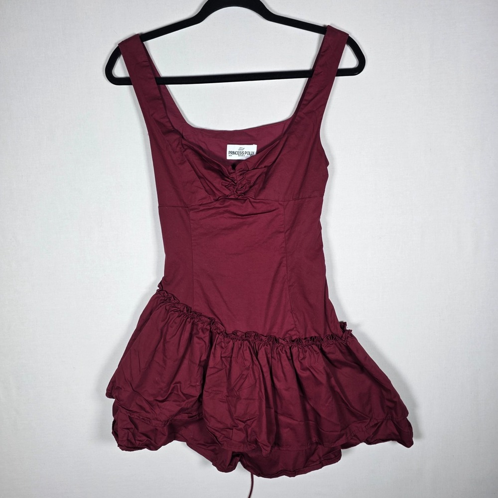 Princess Polly Shantelle Romper Tall Burgundy Red Skirted Playsuit US 4 AU 8 NWT